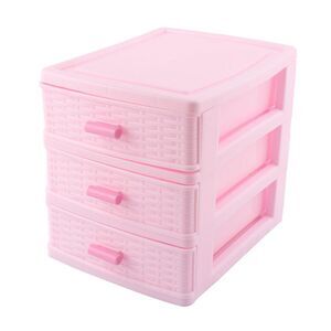 Plastic Home Bedroom Cosmetics Lipstick Hairpin Storage Box Case 3 Layers Pink